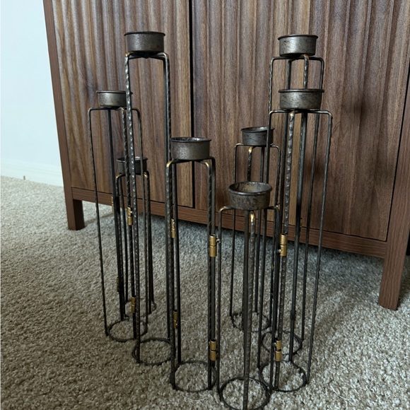 Ascencio Rustic Hinged Adjustable Metal Tower Candle Holder Candelabra 16" Tall - Picture 1 of 2